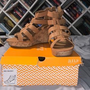 A.n.a tan wedge sandals size 7.5